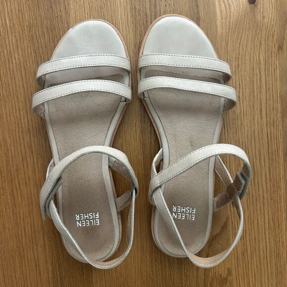 Eileen Fisher Cream leather strap flat sandal womens sz 7.5 normcore minimalist - Picture 1 of 7